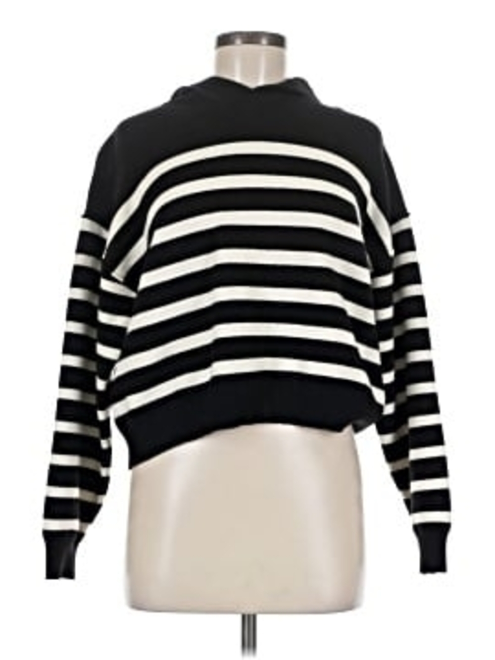 For The Republic Black and White Striped Scoop Neck Sweater